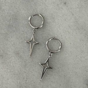 COPY - Sterling Silver Huggie Hoop Star Dangle Earrings